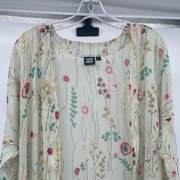 Vero Moda Floral Open Front Top Ruffle Hem Green/Multi Womens Size Medium - Picture 5 of 9